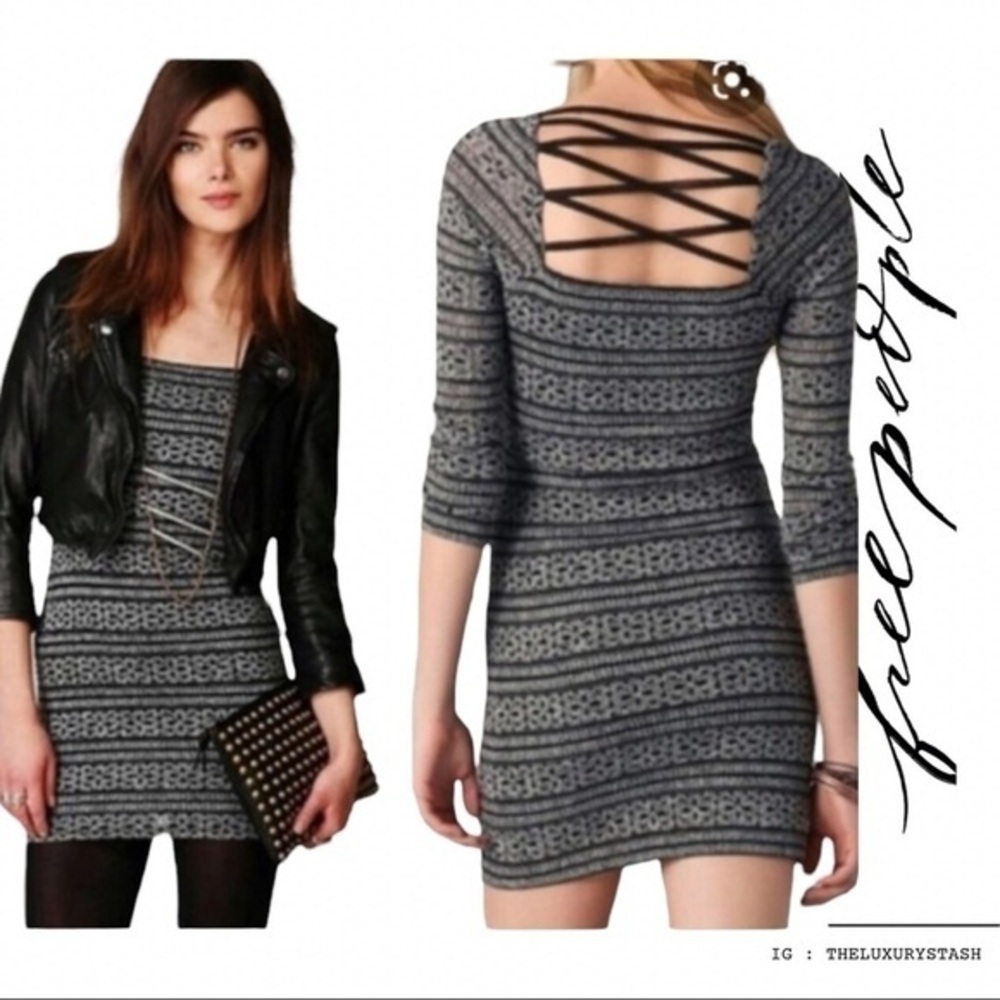 ⚫️ FREE PEOPLE criss cross back bodycon dress L​​​​​​​
